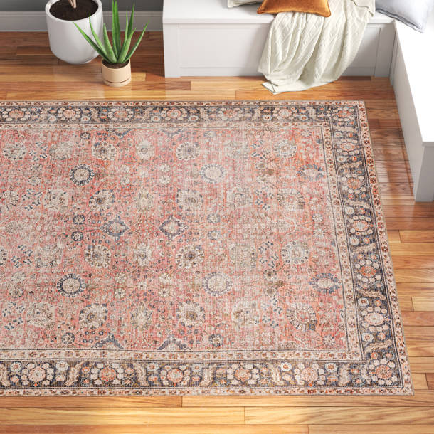 Langley Street Bria Machine Washable Oriental Blue/Dusty Coral Area Rug